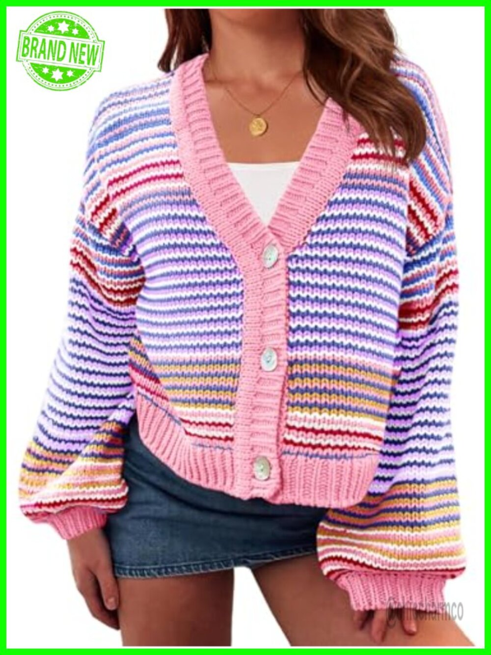Chunky Knit Colorblock Cardigan Oversized Cropped Sweater